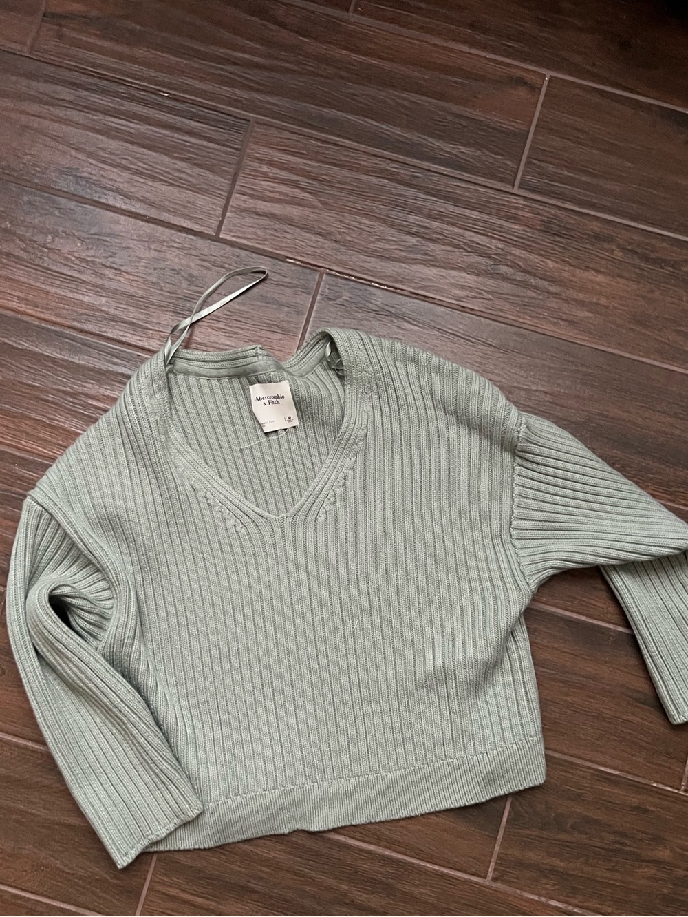 Abercrombie & Fitch Ribbed V-Neck Sweater - Sage Green
